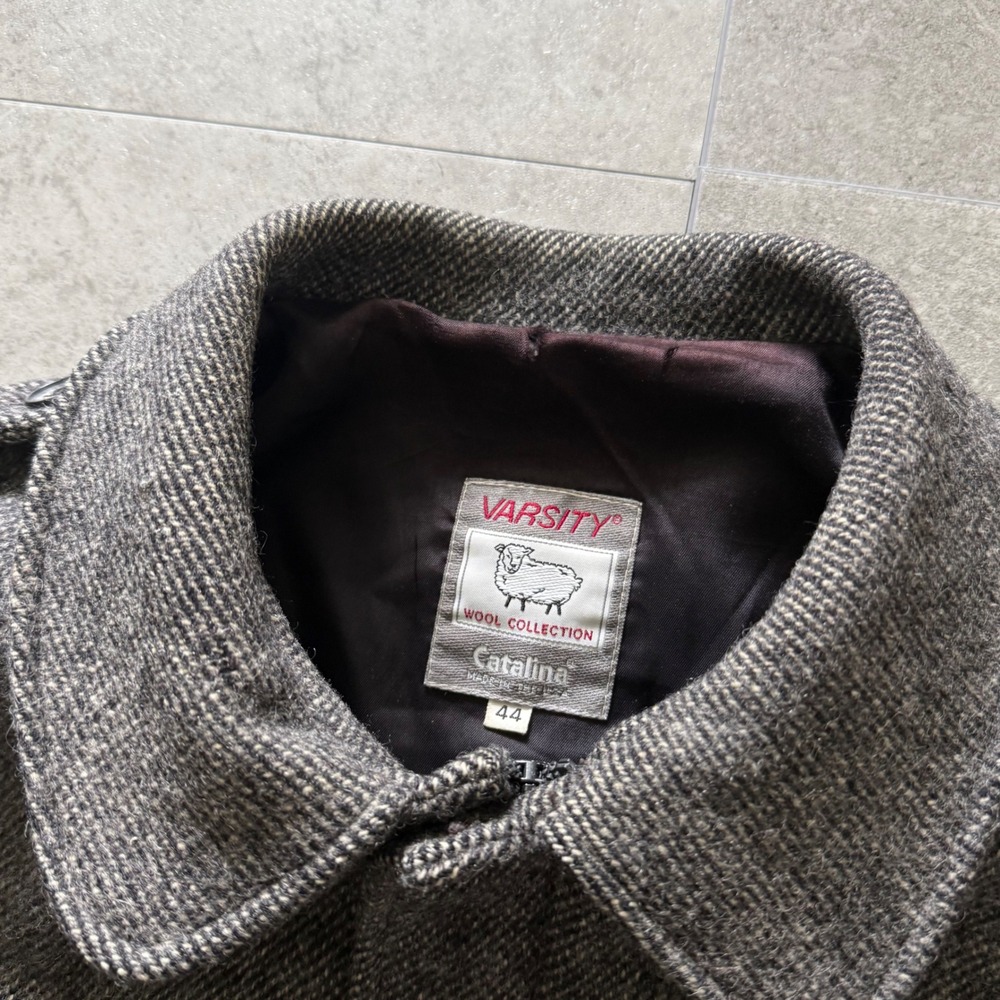 Catalina Varsity Wool Jacket 44 Grey Vintage Salt and Pepper Bomber USA Made - Picture 2 of 6